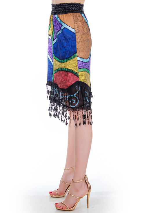 Fusta jerse pictat  Liza Panait Online Boutique Liza Panait Online Boutique